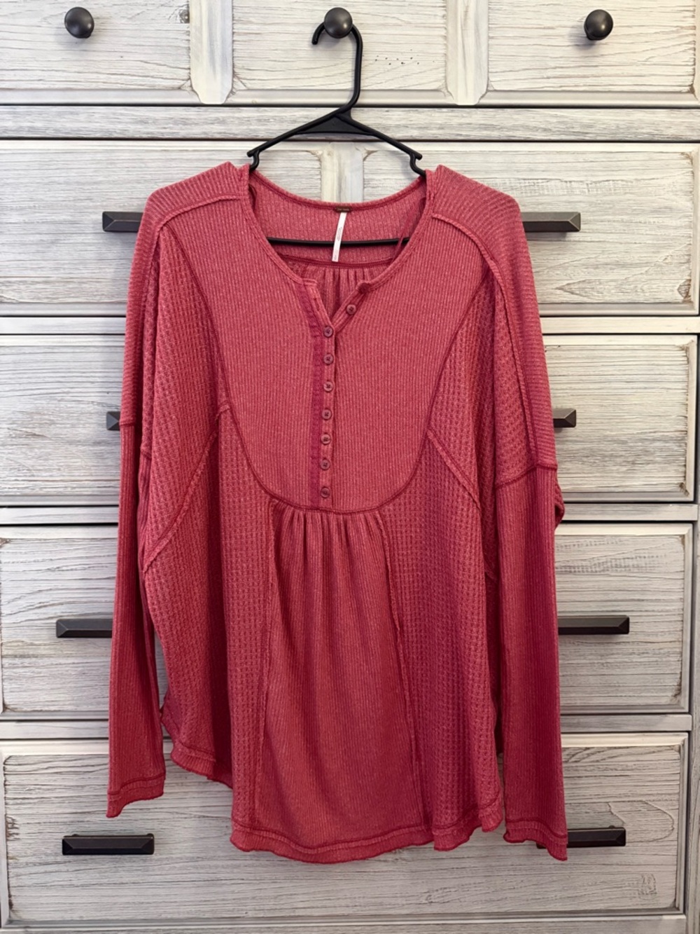 Free People Long Sleeve Waffle Henley Top